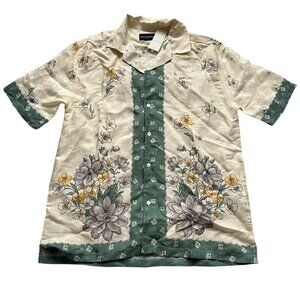 Abercrombie & Fitch Floral Print Short Sleeve Shirt Medium beige yellow green